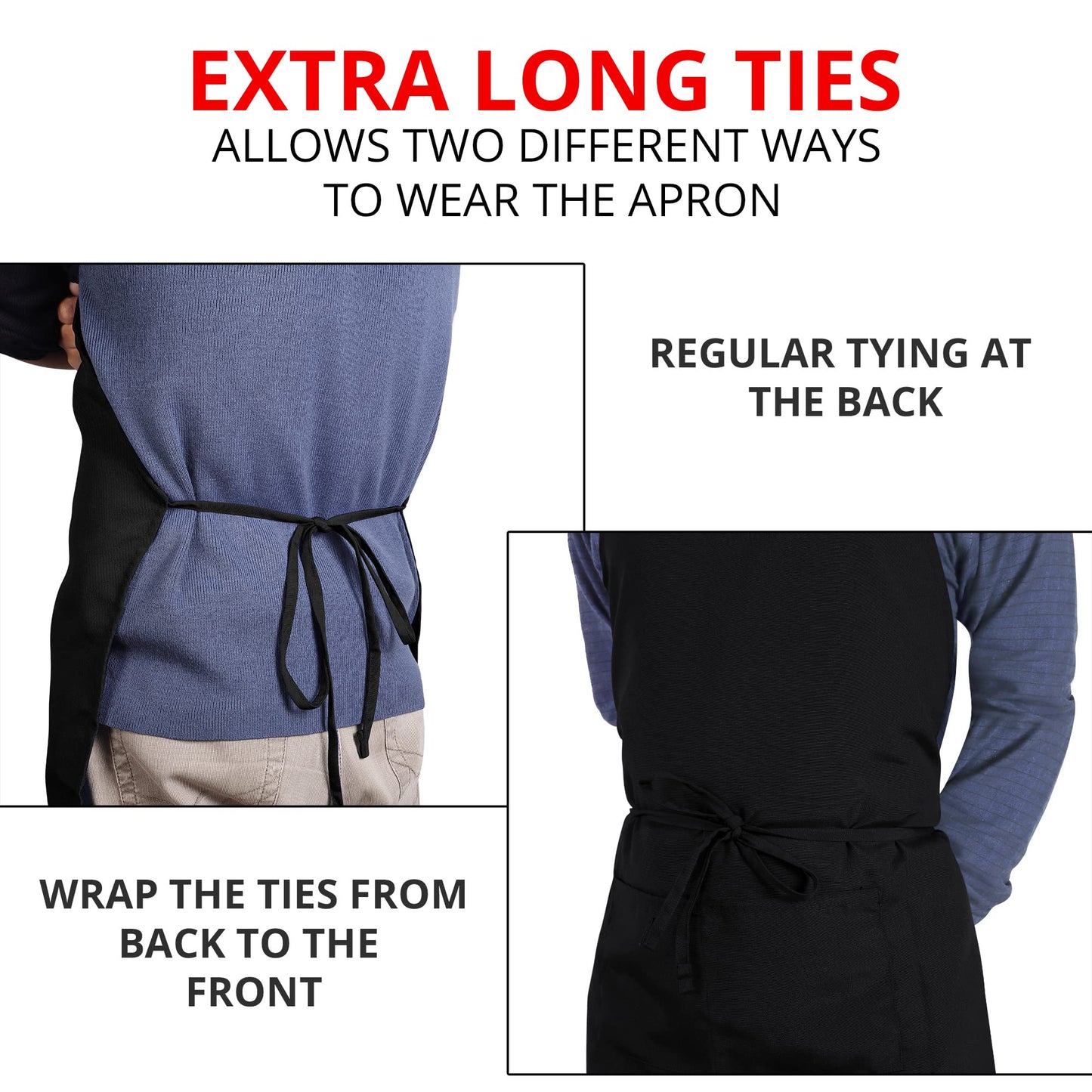 Utopia Kitchen Bib Aprons 2 Pack Adjustable With 2 Pockets Black