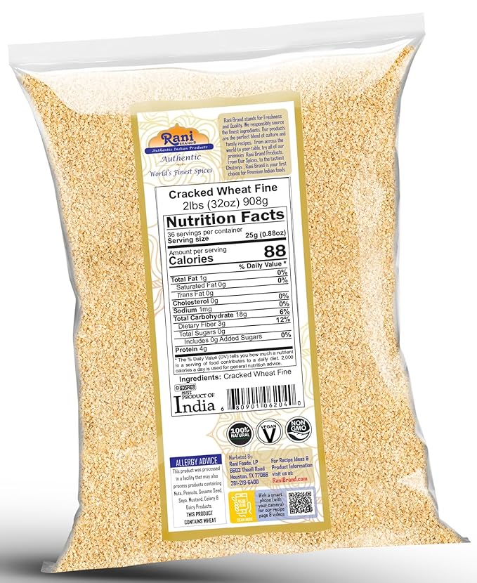 Rani Cracked Wheat Fine (Kansar/Bulgur Wheat#1) 32oz (2lbs) 908g ~ All Natural | Vegan | Gluten Friendly | NON-GMO |Kosher | Indian Origin