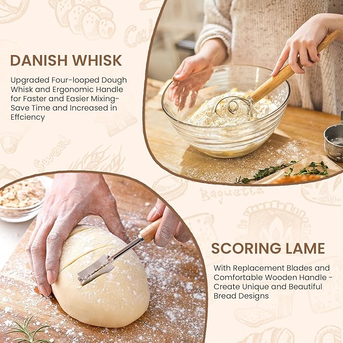 Banneton Bread Proofing Basket - 9.5 Inch Round & 10.4 Inch Oval Foldable Proofing Baskets Set of 2 with Liners for Professional & Home Artisan and Starter Kit with Bread Making Tools, Yellow