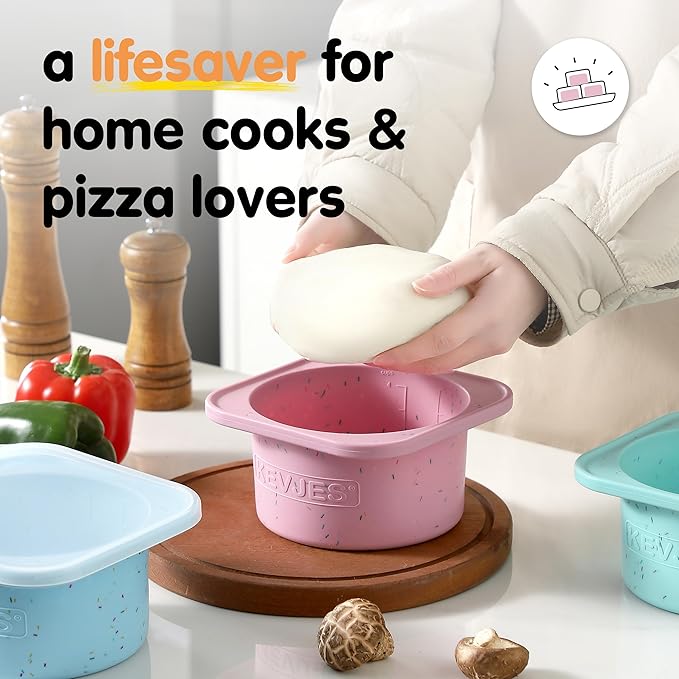 1000ml PLUS Pizza Sourdough Proofing Containers with Air-tight Lids for DIY family Artisan Pizza,Bread,Bagel-Food Grade Silicone -Dishwasher Safe-2 Pack (Cotton Candy-Sprinkles Pattern)