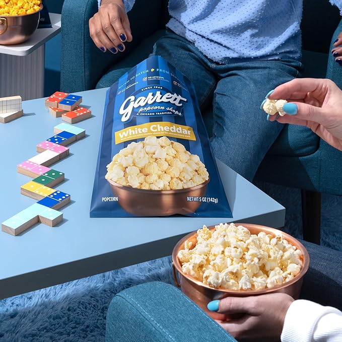 Garrett Popcorn White Cheddar, 5.0oz, 4 Bags, White Cheddar Gourmet Popcorn, Gluten Free, Savory Snack, Popped Popcorn Bags