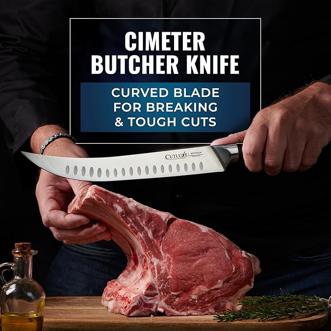 Cutluxe 5-Piece Butcher Knife Set ??Slicing Carving Knife Set for Meat Cutting, Ultra Sharp German Steel, Full Tang, Ergonomic Handles ??Artisan Series