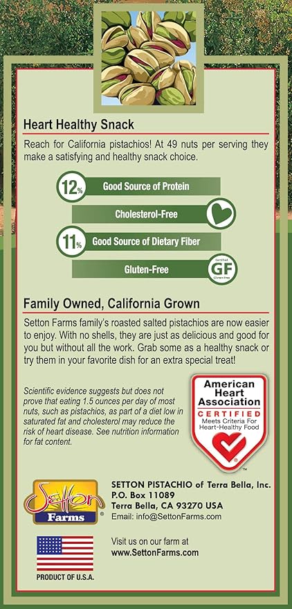 Setton Farms Dry Roasted and Unsalted Pistachios, Premium California In Shell Pistachios No Salt, 1 pound Bag (16 Ounce), Certified Non-GMO, Gluten Free, Vegan and Kosher