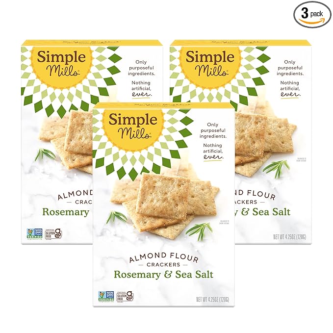 Simple Mills Almond Flour Crackers, Rosemary & Sea Salt - Gluten Free, Vegan, Healthy Snacks, 4.25 Ounce (Pack of 3)