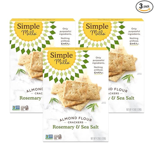 Simple Mills Almond Flour Crackers, Rosemary & Sea Salt - Gluten Free, Vegan, Healthy Snacks, 4.25 Ounce (Pack of 3)