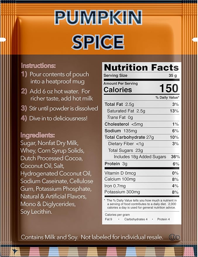 Double Donut Pumpkin Spice Hot Chocolate Mix Packets, Flavored Pumpkin Spice Hot Cocoa Mix, 18 Count