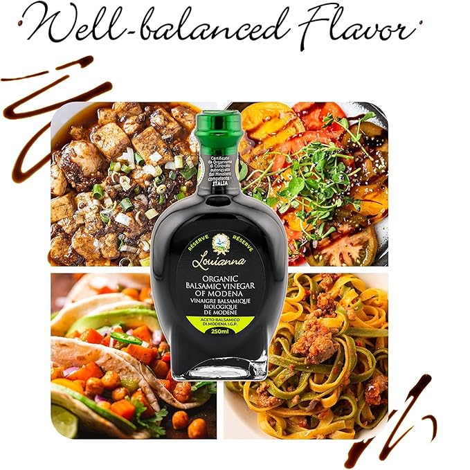 Louianna - Organic Balsamic Vinegar of Modena, High Polyphenol Aged Balsamic Vinegar, Aromatic Vinegar Made of Trebbiano Grapes, With Igp Recognition, 250 mL