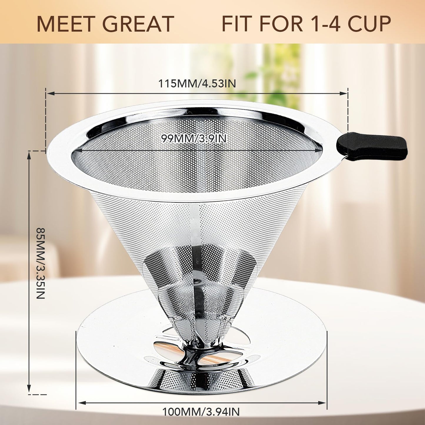 Premium Pour Over Coffee Dripper with Reusable Stainless Steel Filter – Portable, Easy Clean Coffee