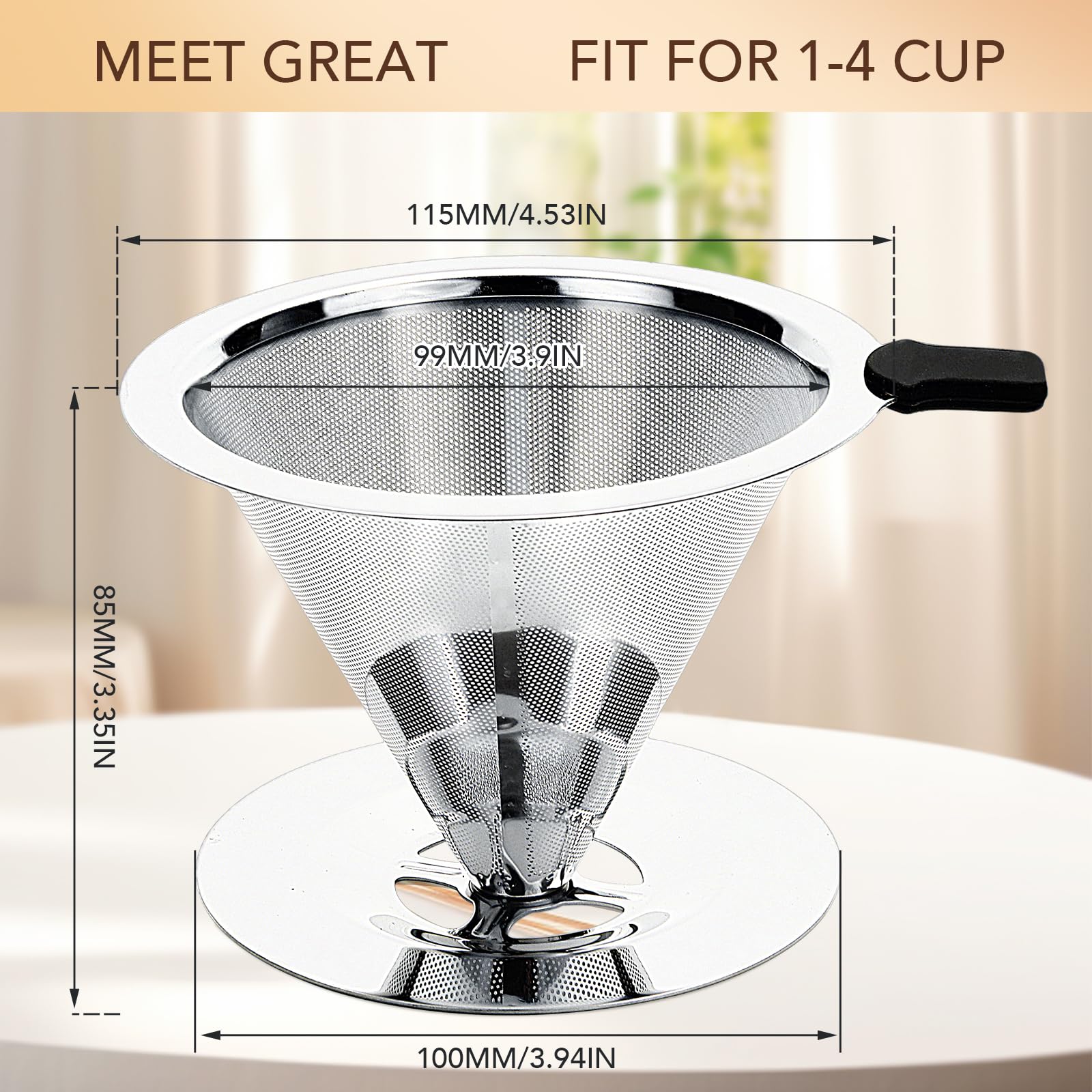 Premium Pour Over Coffee Dripper with Reusable Stainless Steel Filter – Portable, Easy Clean Coffee