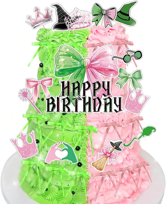 Witch Birthday Cake Decorations Pink Green Cupcake Toppers Pink and Green Birthday Party Supplies Cake Decorations