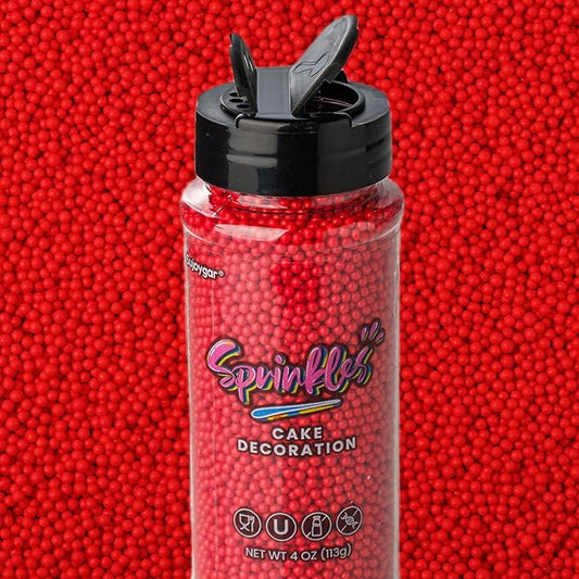 Red Nonpareils Sprinkles, Sujoygar 4oz Edible Cake Sprinkles for Ice Cream Toppings Cupcake Chocolate Decoration, Wedding Party Cookies Baking Dessert Food Supplies