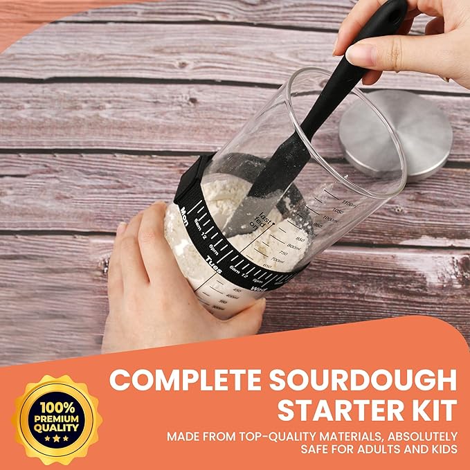 Sourdough Starter Kit with Tools - Bread Lame, Dough Scraper, 24 oz Glass Jar & Covers - Artisan Bread Making Supplies