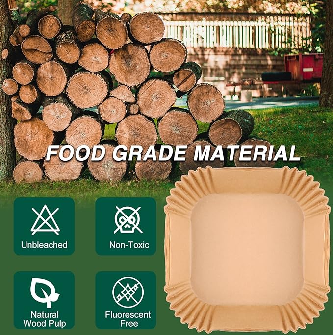 Air Fryer Disposable Paper Liners Square, Non-Stick Parchment, AirFryer Accessories for Baking Microwave Oven Frying Pan, Oil Proof, Water Proof (100PCS, 6.3inch)