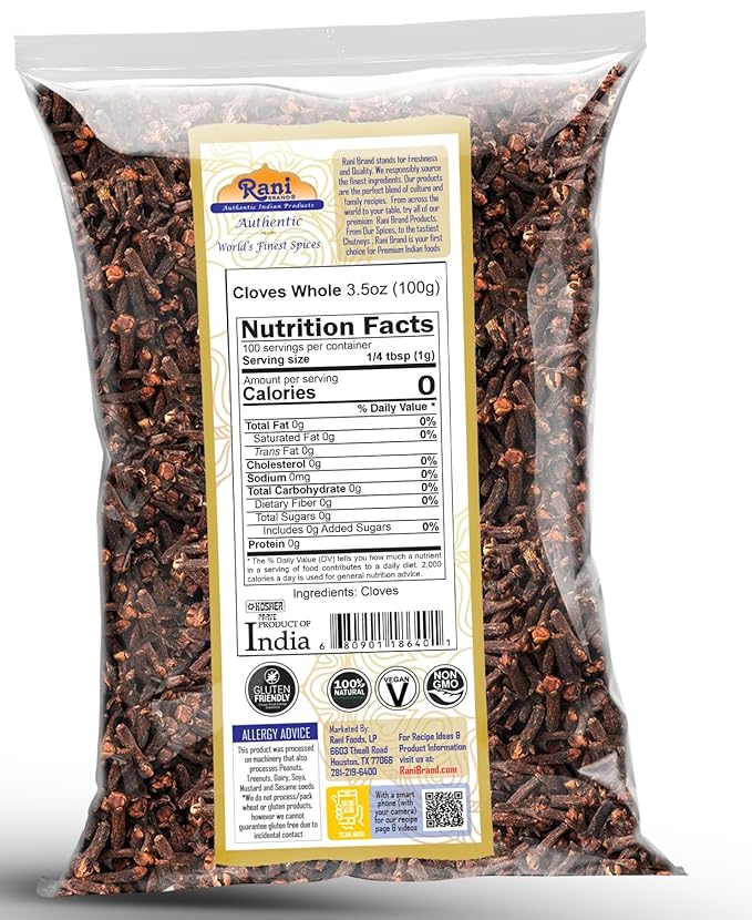 Rani Cloves Whole (Laung) 3.5oz (100g) Great for Food, Tea, Pomander Balls and Potpourri, Hand Selected, Spice ~ All Natural | NON-GMO | Kosher | Vegan | Gluten Friendly | Indian Origin