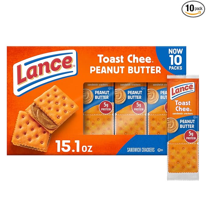 Lance Sandwich Crackers, ToastChee Peanut Butter, 10 Individual Packs, 6 Sandwiches Each