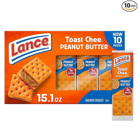 Lance Sandwich Crackers, ToastChee Peanut Butter, 10 Individual Packs, 6 Sandwiches Each