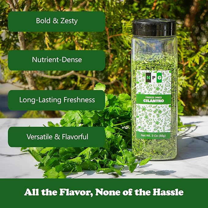 NPG Freeze-Dried Cilantro 3 Oz, Fresh Dehydrated Coriander Flakes, Dhania Leaves, Lime Seasoning, Mexican Spices, Perfect for Cooking, Soups, Salsas, and Garnish
