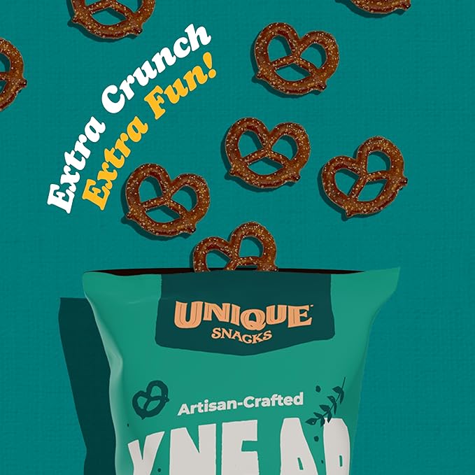 Unique Snacks Knead 'Ems, Sourdough Mini Pretzels, Artisan-Crafted Vegan Snacks, Non-GMO, Kosher Chips, 11 oz. Snack Bags, Pack of 12