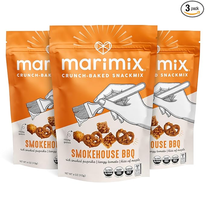 Marimix Snack Mix | Smokehouse BBQ 3 Pack | Crunch Baked Sweet & Salty Savory Plant Based Naturally Gluten Free Whole Grain Fiber Charcuterie Pretzel Trail Party Mix | No Artificial Ingredients