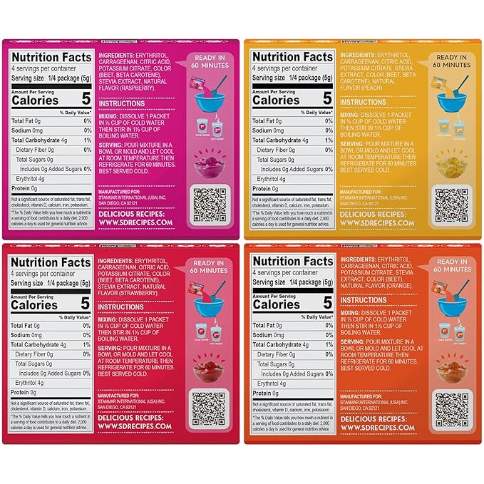 Simply Desserts Sugar-Free Jel Variety 4-Pack (Raspberry, Peach, Orange, Strawberry) ??Vegan Dessert, Keto Snacks, Diabetic Friendly & Kosher, 1.7 Oz Ea