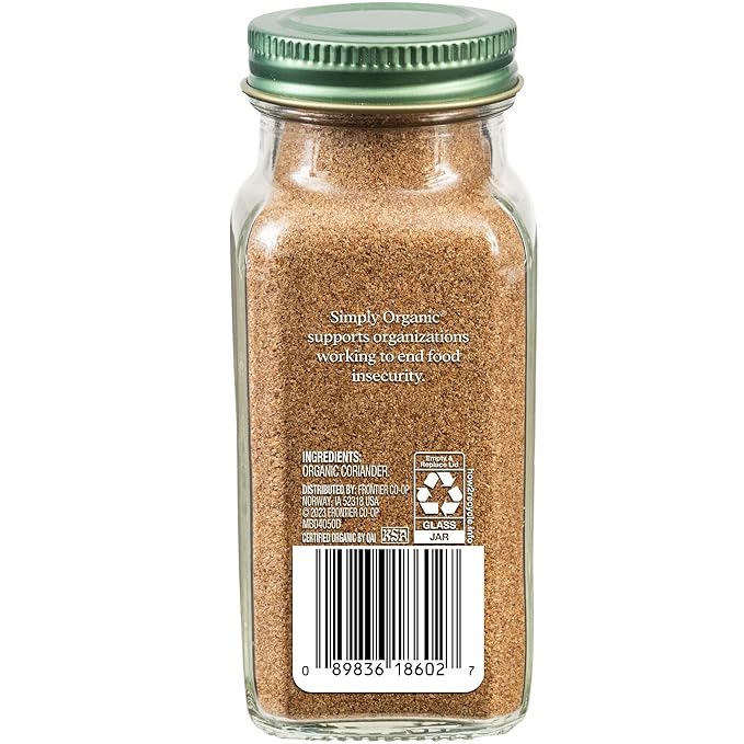 Simply Organic Ground Coriander Seed, 2.29-Ounce, Rich, Warm Earthy Yet Fruity Flavor, Bright Aroma, Slight Citrus Undertones