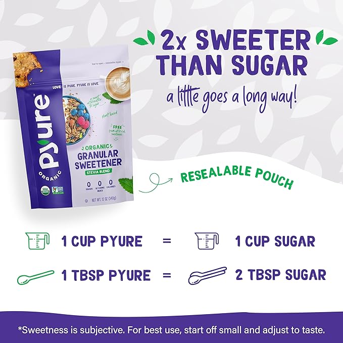Pyure Organic Stevia Blend | Granulated Sugar Substitute with Zero Calories & Carbs | Keto, Diabetic & Vegan Friendly | Sugary Taste Alternative | USDA Organic Non-GMO | Good For Baking | 2.5lb (40oz)