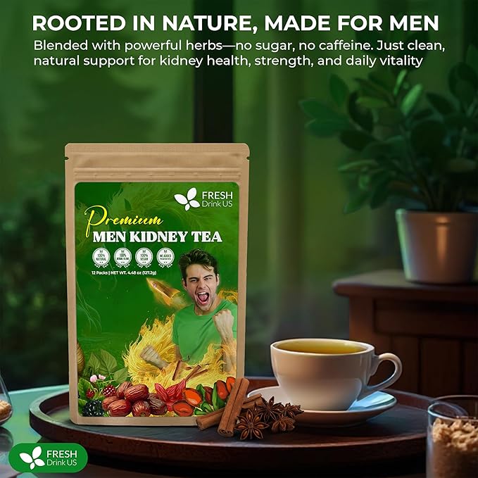 FreshDrinkUS, 12 Packs of Premium Herbal Kidney Support Tea ??Ginseng Six Treasure Blend, 9 Powerful Ingredients, 10g/Bag ??Men's Wellness Tea with Ginseng and Five Treasure Aid Root.