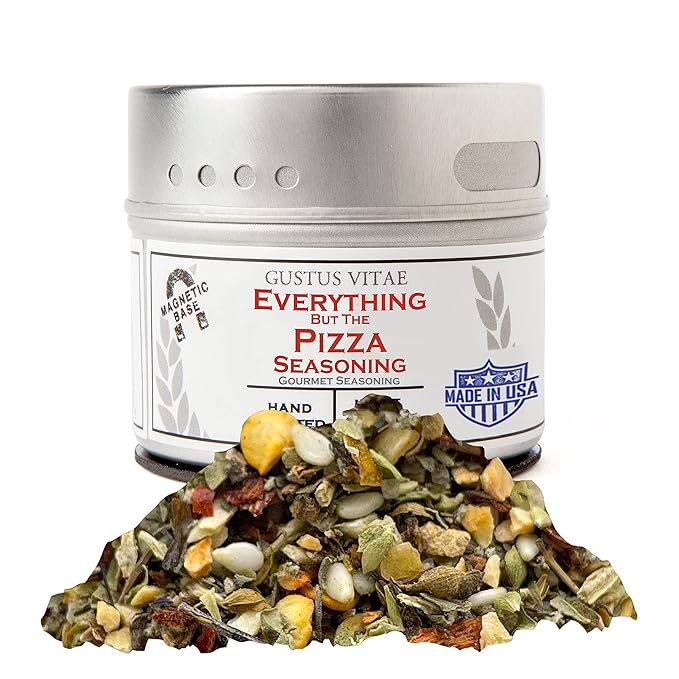 Everything But the Pizza Seasoning | Gourmet Spice Blend | Non GMO, All Natural | Handmade in Small Batches in USA | Artisanal Seasoning Mix | Magnetic Tin | GLP-1 Friendly | Sustainably Sourced Rub | Ultra Premium | Gustus Vitae | #846