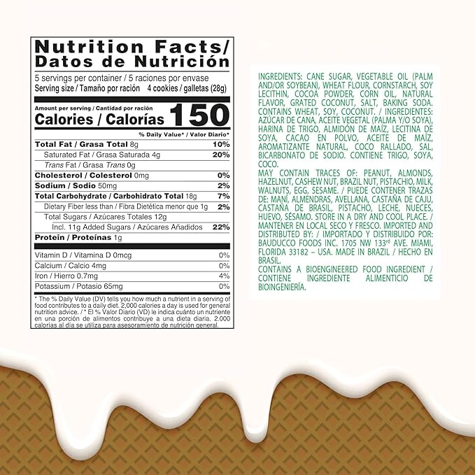 Bauducco Wafer Cookies, Coconut, 5.0 oz (Pack of 2) - Crispy Triple-Layered Wafers with Rich Coconut Cream Filling - Indulgent Sweet Dessert - No Artificial Flavors - Italian-style snack.
