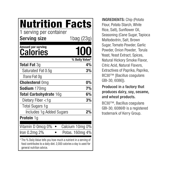 WonderSlim Potato Well Chips, Hickory Barbecue, With Probiotics & Immune Support, Vegan, Gluten Free (12ct)