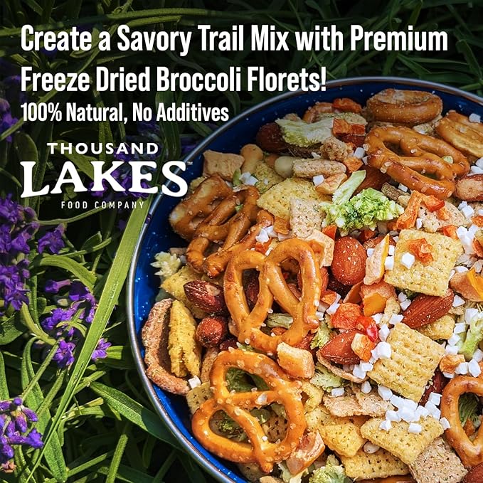 Thousand Lakes Freeze Dried Vegetables - Broccoli Florets 8-pack 0.6 ounces (4.8 ounces total) | 100% Florets - No Stems | No Salt Added