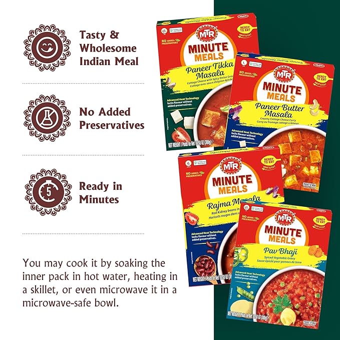 MTR Ready-To-Eat: Desi Special - Assorted Pack of 4 (Paneer Tikka Masala, Paneer Butter Masala, Rajma Masala, Pav Bhaji) - Authentic Indian Food with No Added Preservatives - Suitable for Vegetarians