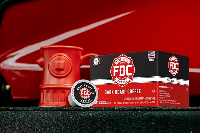 Fire Department Coffee - Gives Back to Firefighters - Dark Roast Coffee Pods - Bold & Strong - Roasted in the USA - Premium K Cups - Veteran Owned - 12 Single Pods