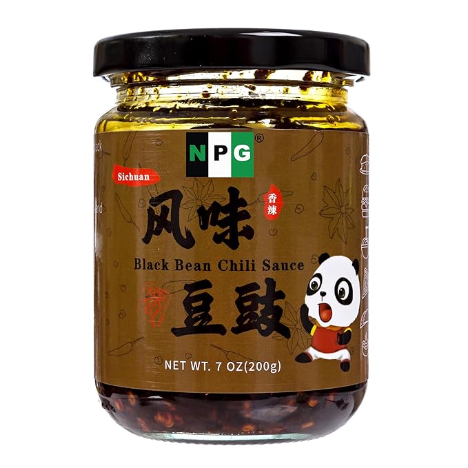 NPG Authentic Sichuan Black Bean Chili Sauce 7 Oz, Medium Heat, Tangy, and Fermented, Ready to Use Hot Sauce for Topping, Dipping, and Cooking, Premium Chinese Condiment