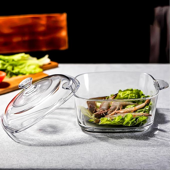 1L Glass Casserole Dish with Lid - Small Square Casserole Dish - 5.9 inch Microwave Bowl Cookware (33 oz)