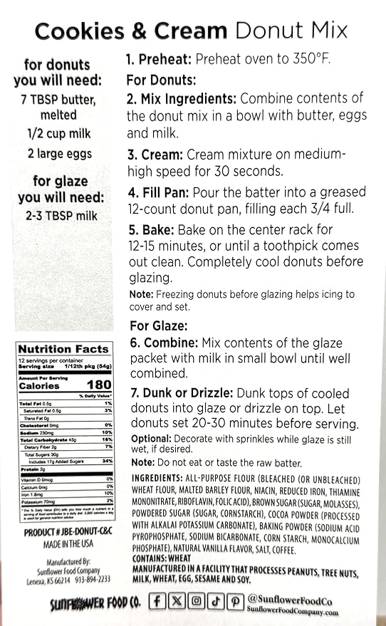 Rabbit Creek Cookies and Cream Donuts Mix ??With Vanilla Icing Glaze and Crushed Cookies Included ??Baked Donuts, Not Fried ??Donut Baking Mix