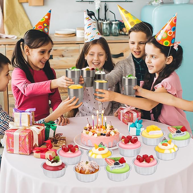Beasea Aluminum Ramekins 8oz 100 Pack, Disposable Ramekins Foil Cups Baking 3.9" Ramekin Cup Cupcake Aluminum Mini Baking Cups for Party - Silver