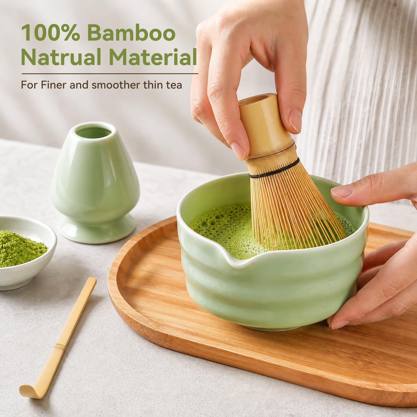 Matcha Whisk Set with Ceramic Bowl - Complete Matcha Making Kit, Bamboo Whisk (Chasen), Whisk