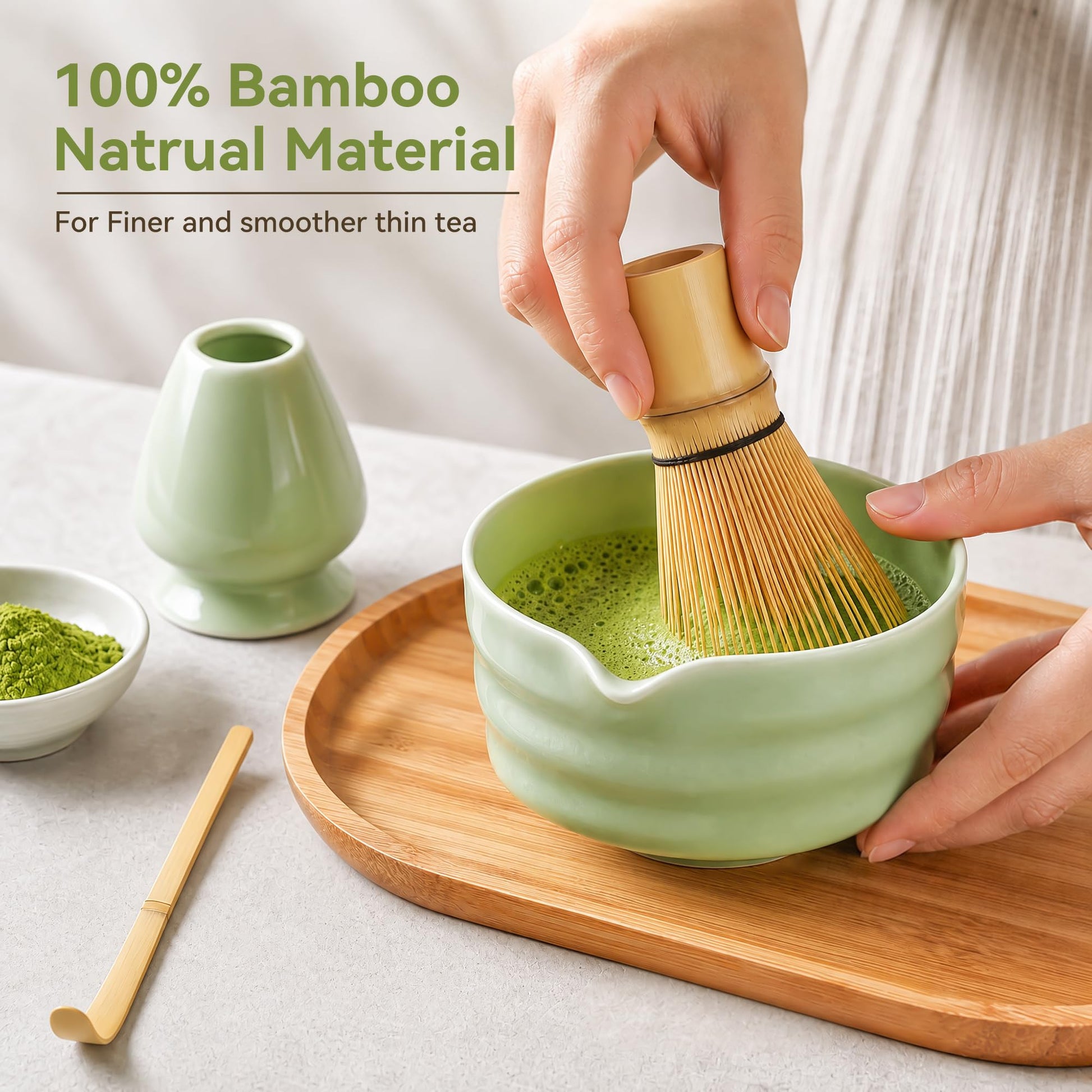 Matcha Whisk Set with Ceramic Bowl - Complete Matcha Making Kit, Bamboo Whisk (Chasen), Whisk