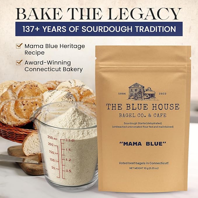 Dehydrated Sourdough Starter ??Mama Blue Artisan Sourdough Bread with 137+ Years Italian Heritage | Non-GMO Sourdough Starter Option | Live Culture | Beginner Friendly | Perfect for Bread, Bagels & Pizza Dough | 10g