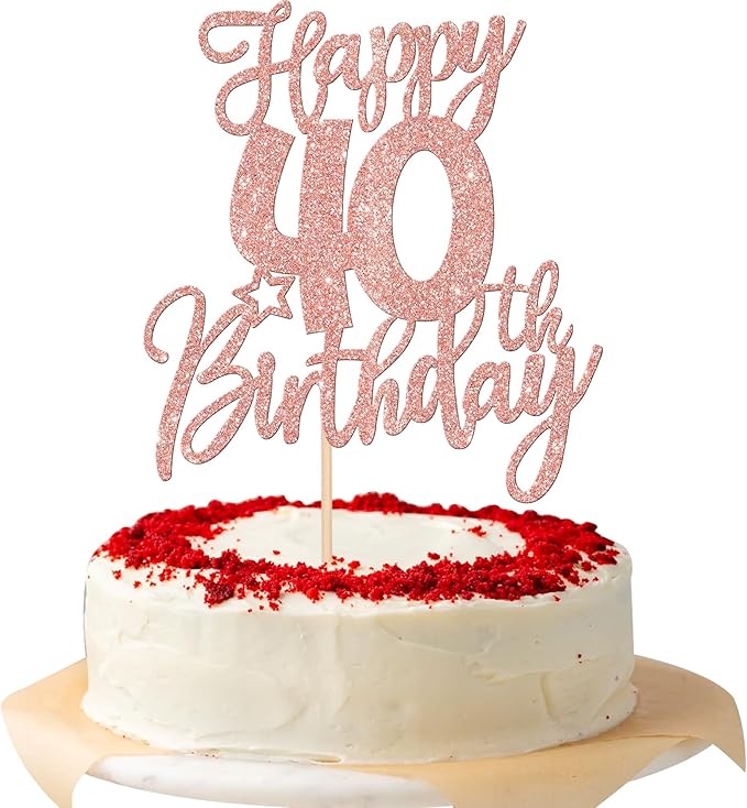 1 PCS Happy 40th Birthday Cake Topper Glitter Cheers to 40 Years Birthday Cake Pick Forty Hello 40 Fabulous Cake Decoration for Happy 40th Birthday Anniversary Party Decorations Rose Gold
