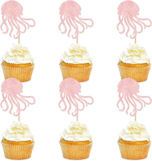 24 PCS Octopus Cupcake Topper Ocean Themed Party Octopus Cupcake Decorations Baby Shower Birthday Party Decorations