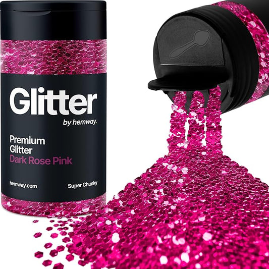 Hemway Premium Glitter Shaker - Dark Rose Pink | 115g Super Chunky Metallic Flake Sequins for Resin & Epoxy Crafts | Craft Supplies for Tumblers, Festival, Art