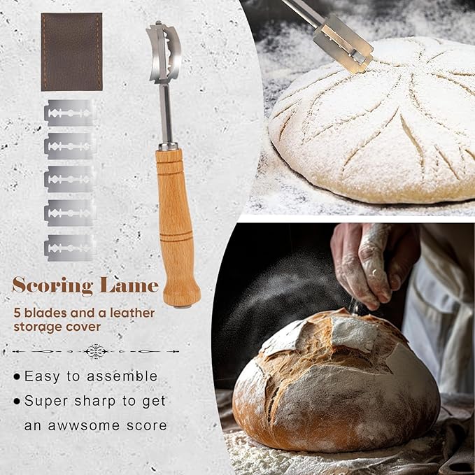 Sourdough Bread Baking Supplies,Sourdough Banneton Bread Proofing Basket Set of 2,9 Inch Round &10 Oval,Sourdough Starter Kit,for Making Baking,With Bread Lame,Linen Liner,Dough Whisk,Bread Bag