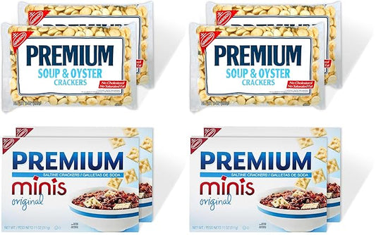 Premium Crackers Variety Pack, Soup & Oyster Crackers, 2 Bags and Premium Minis Original Saltine Crackers, 2 Boxes (Pack of 2)