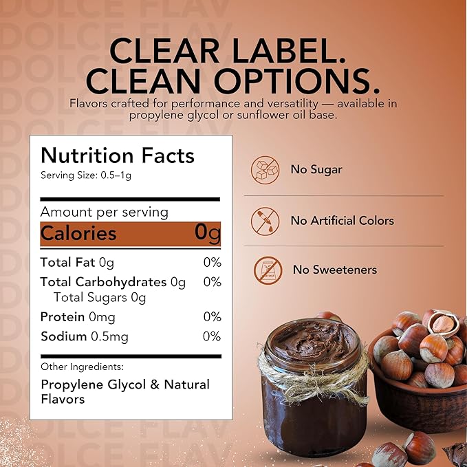 Dolce Flav Natural Hazelnut Extract ??2 Ounce Water-Soluble Kosher, Sugar-Free, Concentrated Toasted Hazelnut Flavoring for Coffee, Baking & Desserts, Includes Measured Dropper