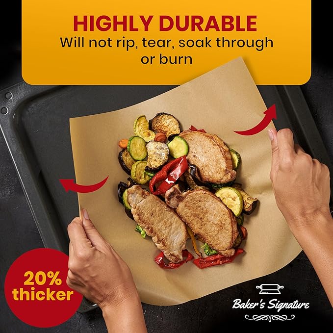 Quarter Sheet Pans 8x12 Inch Pack of 120 Parchment Paper Baking Sheets by Baker?™s Signature | Precut Silicone Coated & Unbleached ??Will Not Curl or Burn ??Non-Toxic & Comes in Convenient Packaging