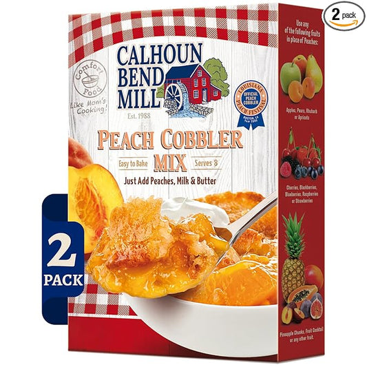 Calhoun Bend Mill Peach Cobbler Mix | Easy to Make Classic Southern Dessert | Versatile Crust Mix for Peach & Other Fruit Fillings | Sweet and Crunchy | Ideal for Baking Enthusiasts - 8 Oz (Pack of 2)