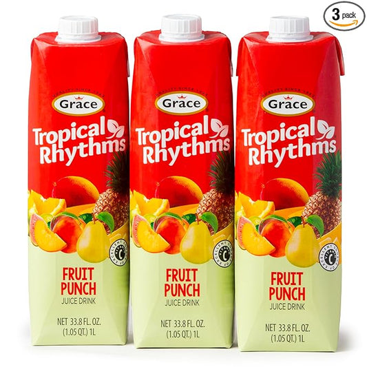 Grace Tropical Rhythms Fruit Punch Juice 1 Liter (33.8oz) (Fruit Punch (3 Pack))