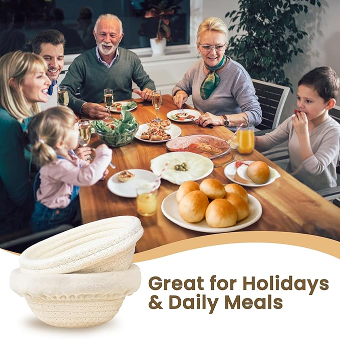 Mini Bread Dough Proofing Basket (5.5'', Set of 6), Natural Cotton Rope Mini Banneton Basket & Liner, Sourdough Banneton Basket for Bread Bowls & Small Loaves